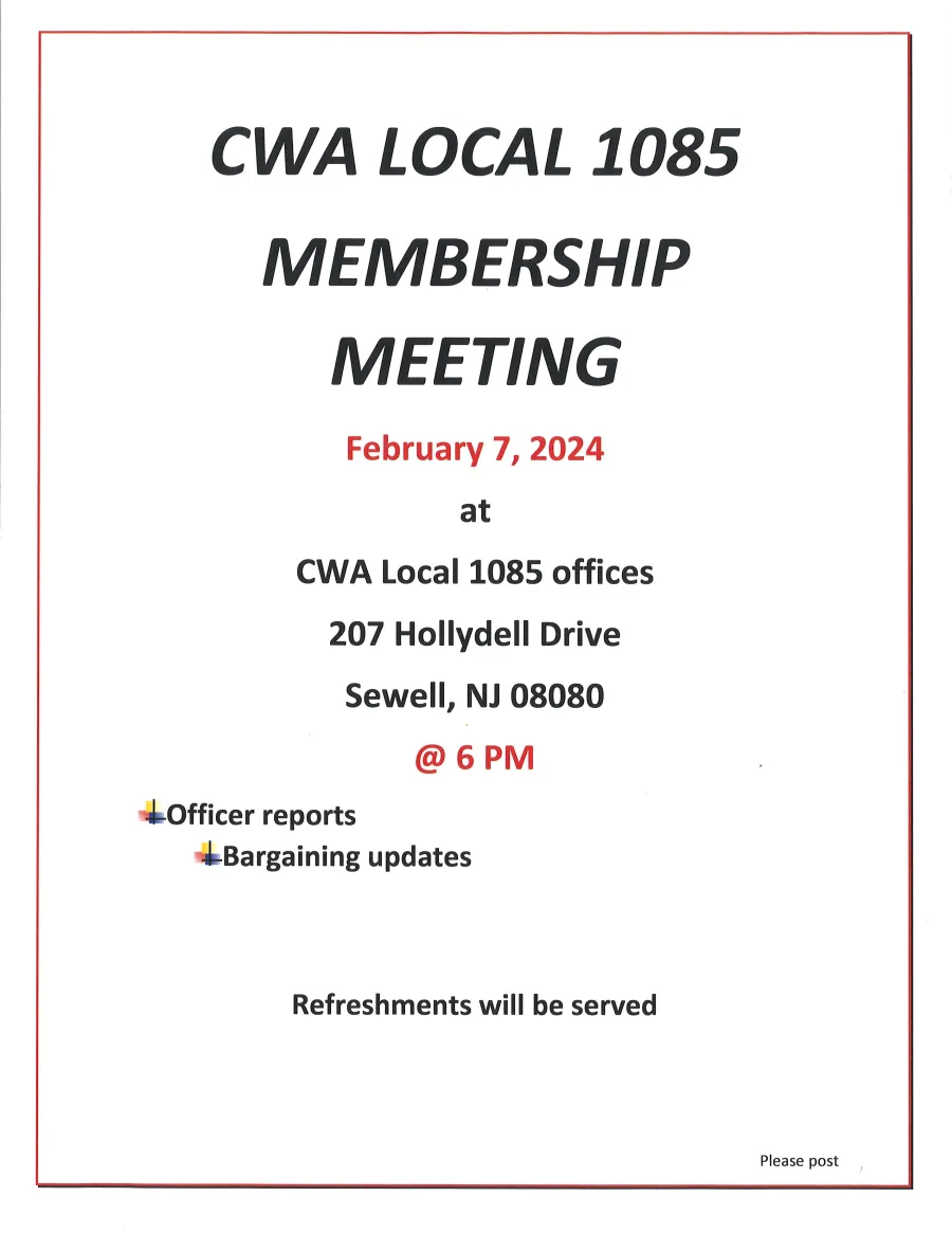CWA Local 1085 Membership Meeting Flyer