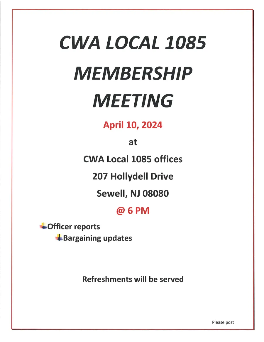20204 April CWA Local 1085 Membership Meeting