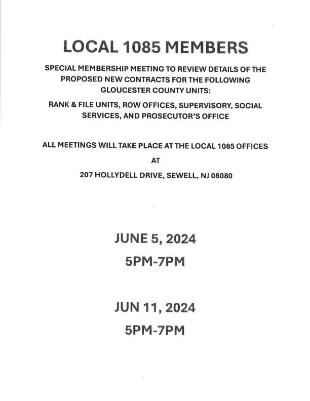 CWA Local 1085 Special Membership Meeting flyer