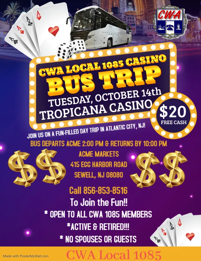 CWA Local 1085 Casino Bus Trip Flyer
