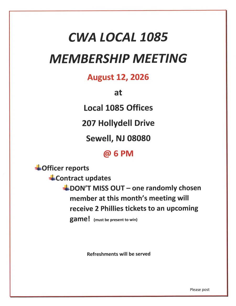 CWA Local 1085 August 2026 Membership Meeting