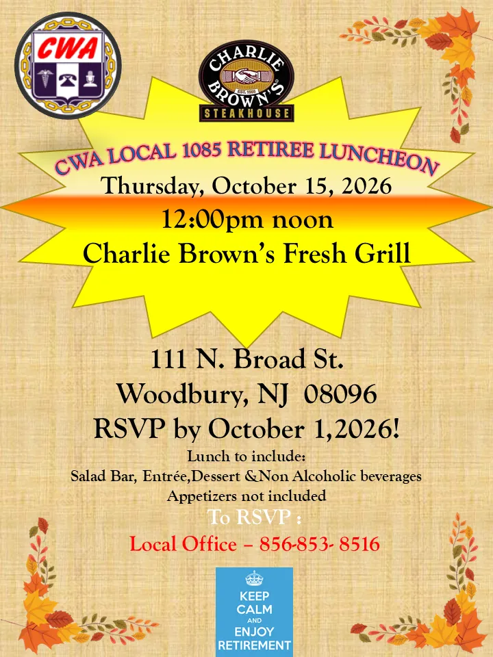 CWA Local 1085 October Retiree Luncheon Flyer