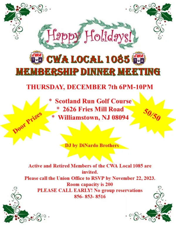 CWA Local 1085 Holiday Dinner Flyer
