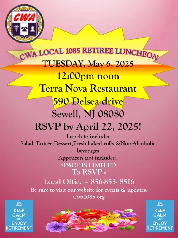 CWA Local 1085 May Retiree Luncheon Flyer 