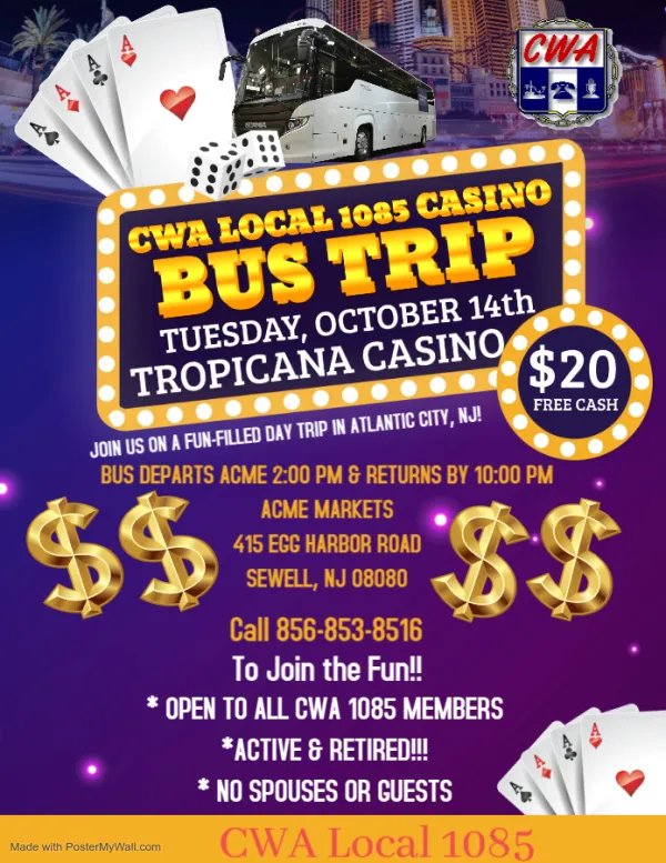 CWA Local 1085 Casino Bus Trip Flyer