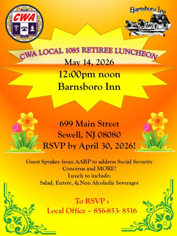 CWA Local 1085 Retiree Luncheon Flyer