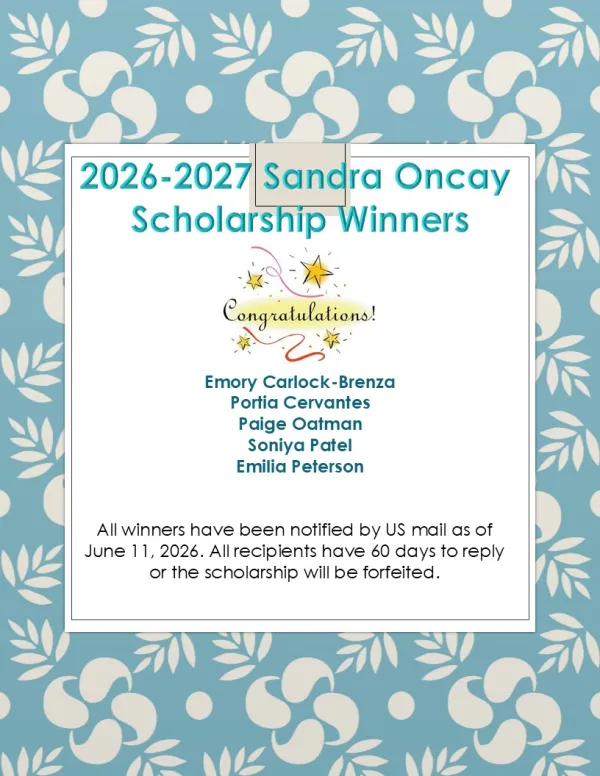 2026 2027 Sandra L Oncay Scholarship Winners Announcement